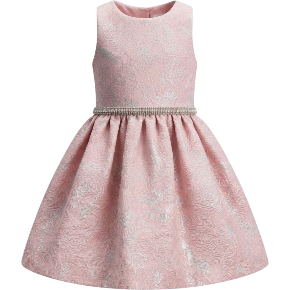 Iris & Ivy Girls Size 6 Dress Pink Floral Brocade Beaded Waist Holiday Party Bow